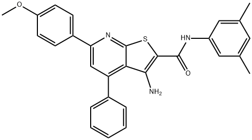 3-amino-N-(3,5-dimethylphenyl)-6-(4-methoxyphenyl)-4-phenylthieno[2,3-b]pyridine-2-carboxamide 化学構造式