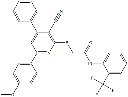 2-{[3-cyano-6-(4-methoxyphenyl)-4-phenyl-2-pyridinyl]sulfanyl}-N-[2-(trifluoromethyl)phenyl]acetamide Structure