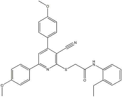 2-{[3-cyano-4,6-bis(4-methoxyphenyl)-2-pyridinyl]sulfanyl}-N-(2-ethylphenyl)acetamide Structure