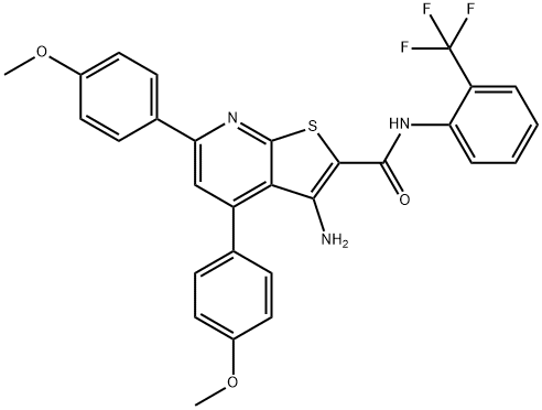 3-amino-4,6-bis(4-methoxyphenyl)-N-[2-(trifluoromethyl)phenyl]thieno[2,3-b]pyridine-2-carboxamide Structure