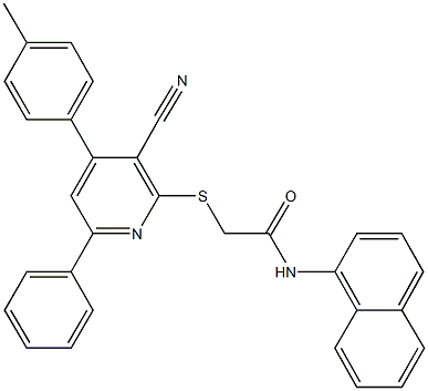 2-{[3-cyano-4-(4-methylphenyl)-6-phenyl-2-pyridinyl]sulfanyl}-N-(1-naphthyl)acetamide 结构式