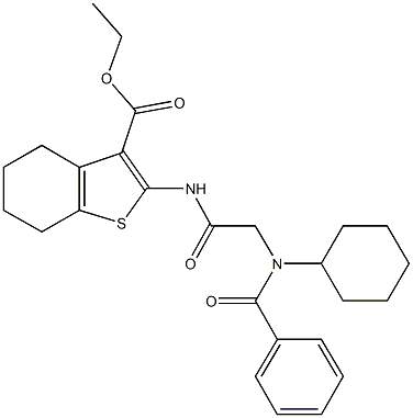 ethyl 2-({[benzoyl(cyclohexyl)amino]acetyl}amino)-4,5,6,7-tetrahydro-1-benzothiophene-3-carboxylate 结构式