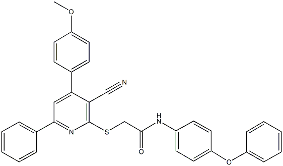 2-{[3-cyano-4-(4-methoxyphenyl)-6-phenyl-2-pyridinyl]sulfanyl}-N-(4-phenoxyphenyl)acetamide 结构式