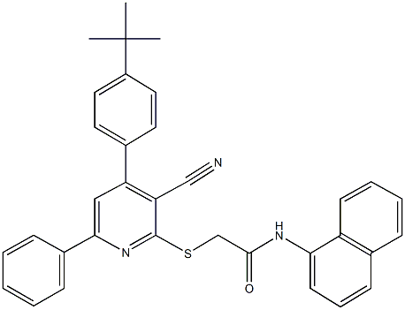2-{[4-(4-tert-butylphenyl)-3-cyano-6-phenyl-2-pyridinyl]sulfanyl}-N-(1-naphthyl)acetamide Struktur