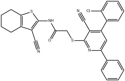 2-{[4-(2-chlorophenyl)-3-cyano-6-phenyl-2-pyridinyl]sulfanyl}-N-(3-cyano-4,5,6,7-tetrahydro-1-benzothien-2-yl)acetamide 结构式