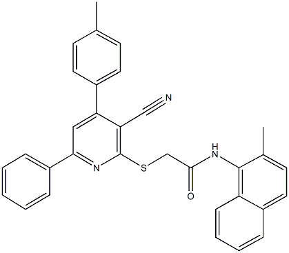 2-{[3-cyano-4-(4-methylphenyl)-6-phenyl-2-pyridinyl]sulfanyl}-N-(2-methyl-1-naphthyl)acetamide 化学構造式