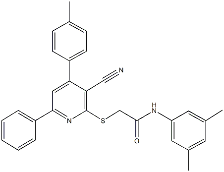 2-{[3-cyano-4-(4-methylphenyl)-6-phenyl-2-pyridinyl]sulfanyl}-N-(3,5-dimethylphenyl)acetamide Struktur