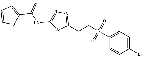 N-(5-{2-[(4-bromophenyl)sulfonyl]ethyl}-1,3,4-thiadiazol-2-yl)-2-thiophenecarboxamide 化学構造式