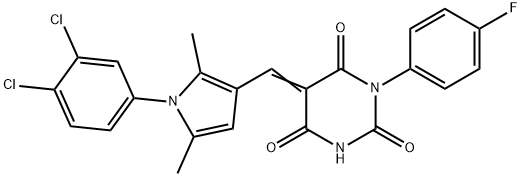 5-{[1-(3,4-dichlorophenyl)-2,5-dimethyl-1H-pyrrol-3-yl]methylene}-1-(4-fluorophenyl)-2,4,6(1H,3H,5H)-pyrimidinetrione Struktur