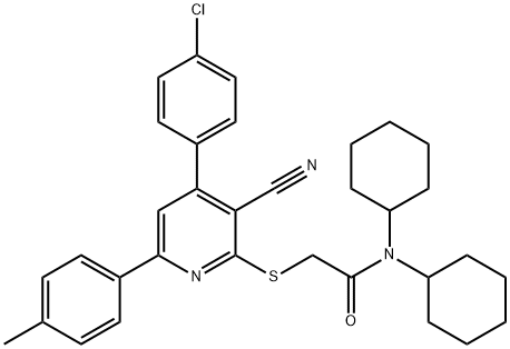 2-{[4-(4-chlorophenyl)-3-cyano-6-(4-methylphenyl)-2-pyridinyl]sulfanyl}-N,N-dicyclohexylacetamide 结构式