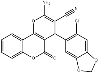 2-amino-4-(6-chloro-1,3-benzodioxol-5-yl)-5-oxo-4H,5H-pyrano[3,2-c]chromene-3-carbonitrile Structure