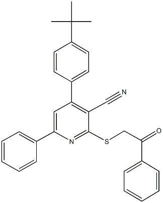 4-(4-tert-butylphenyl)-2-[(2-oxo-2-phenylethyl)sulfanyl]-6-phenylnicotinonitrile Structure