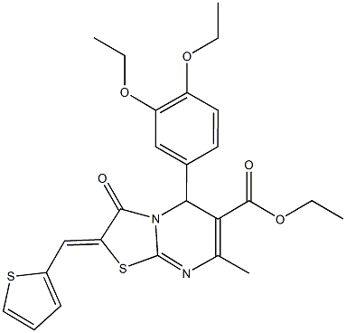 ethyl 5-(3,4-diethoxyphenyl)-7-methyl-3-oxo-2-(2-thienylmethylene)-2,3-dihydro-5H-[1,3]thiazolo[3,2-a]pyrimidine-6-carboxylate 结构式