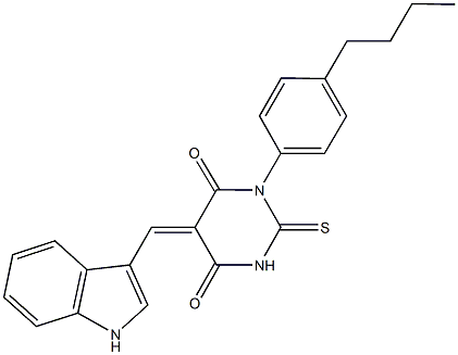 1-(4-butylphenyl)-5-(1H-indol-3-ylmethylene)-2-thioxodihydro-4,6(1H,5H)-pyrimidinedione,332355-62-1,结构式