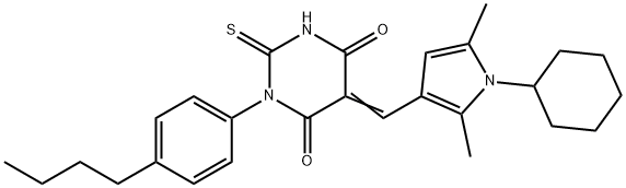 1-(4-butylphenyl)-5-[(1-cyclohexyl-2,5-dimethyl-1H-pyrrol-3-yl)methylene]-2-thioxodihydro-4,6(1H,5H)-pyrimidinedione Structure