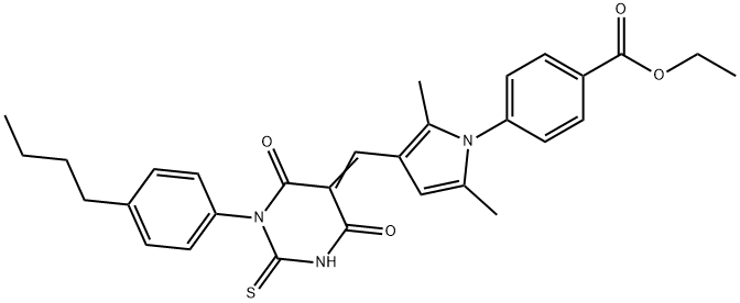 ethyl 4-{3-[(1-(4-butylphenyl)-4,6-dioxo-2-thioxotetrahydro-5(2H)-pyrimidinylidene)methyl]-2,5-dimethyl-1H-pyrrol-1-yl}benzoate Structure