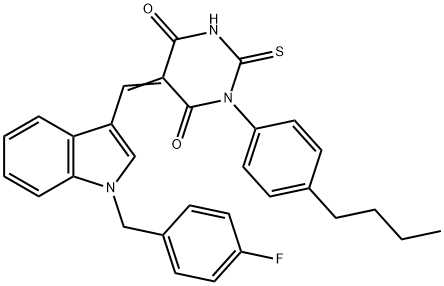 1-(4-butylphenyl)-5-{[1-(4-fluorobenzyl)-1H-indol-3-yl]methylene}-2-thioxodihydro-4,6(1H,5H)-pyrimidinedione 结构式