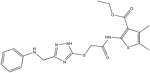 ethyl 2-[({[3-(anilinomethyl)-1H-1,2,4-triazol-5-yl]sulfanyl}acetyl)amino]-4,5-dimethyl-3-thiophenecarboxylate Struktur