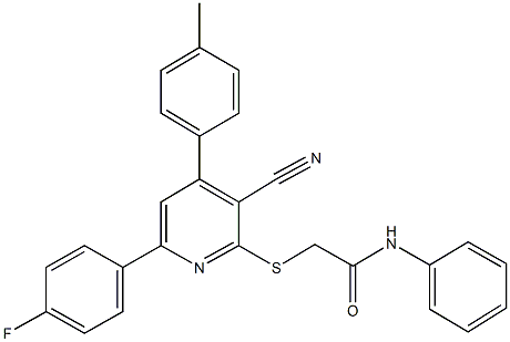 2-{[3-cyano-6-(4-fluorophenyl)-4-(4-methylphenyl)-2-pyridinyl]sulfanyl}-N-phenylacetamide 结构式