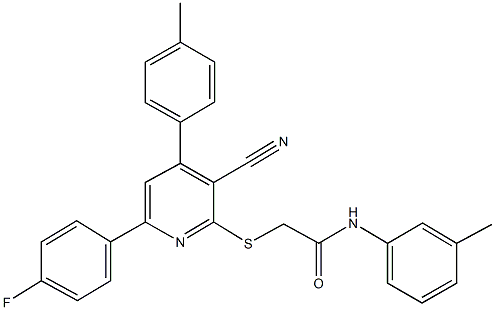 2-{[3-cyano-6-(4-fluorophenyl)-4-(4-methylphenyl)-2-pyridinyl]sulfanyl}-N-(3-methylphenyl)acetamide 化学構造式