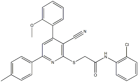 N-(2-chlorophenyl)-2-{[3-cyano-4-(2-methoxyphenyl)-6-(4-methylphenyl)-2-pyridinyl]sulfanyl}acetamide 结构式