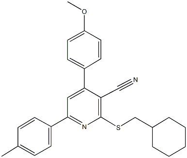 2-[(cyclohexylmethyl)sulfanyl]-4-(4-methoxyphenyl)-6-(4-methylphenyl)nicotinonitrile 结构式