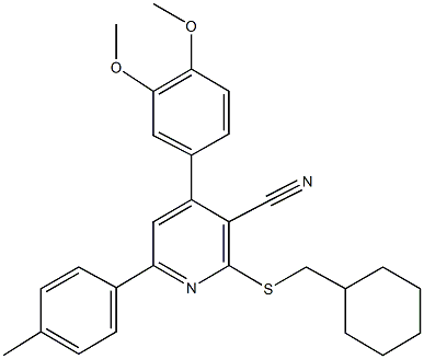 2-[(cyclohexylmethyl)sulfanyl]-4-(3,4-dimethoxyphenyl)-6-(4-methylphenyl)nicotinonitrile Structure