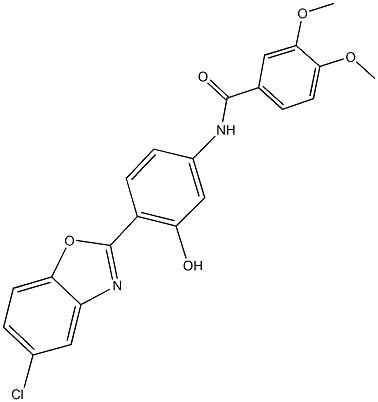 N-[4-(5-chloro-1,3-benzoxazol-2-yl)-3-hydroxyphenyl]-3,4-dimethoxybenzamide 结构式