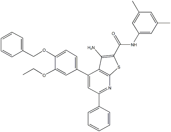 3-amino-4-[4-(benzyloxy)-3-ethoxyphenyl]-N-(3,5-dimethylphenyl)-6-phenylthieno[2,3-b]pyridine-2-carboxamide 结构式