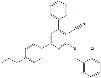 2-[(2-chlorobenzyl)sulfanyl]-6-(4-ethoxyphenyl)-4-phenylnicotinonitrile 化学構造式