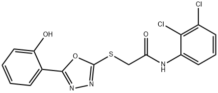 N-(2,3-dichlorophenyl)-2-{[5-(2-hydroxyphenyl)-1,3,4-oxadiazol-2-yl]sulfanyl}acetamide 化学構造式