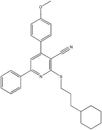 2-[(3-cyclohexylpropyl)sulfanyl]-4-(4-methoxyphenyl)-6-phenylnicotinonitrile Structure