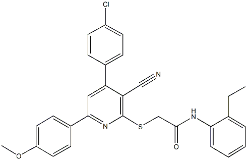 2-{[4-(4-chlorophenyl)-3-cyano-6-(4-methoxyphenyl)-2-pyridinyl]sulfanyl}-N-(2-ethylphenyl)acetamide 化学構造式