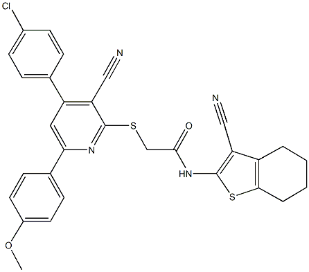 2-{[4-(4-chlorophenyl)-3-cyano-6-(4-methoxyphenyl)-2-pyridinyl]sulfanyl}-N-(3-cyano-4,5,6,7-tetrahydro-1-benzothien-2-yl)acetamide|