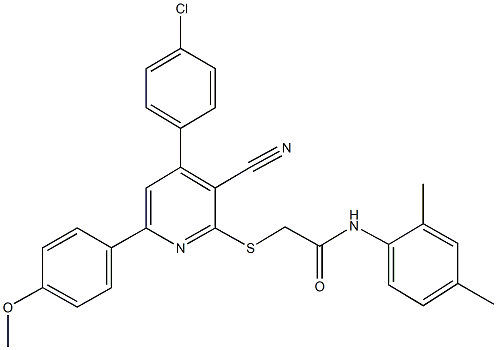 2-{[4-(4-chlorophenyl)-3-cyano-6-(4-methoxyphenyl)-2-pyridinyl]sulfanyl}-N-(2,4-dimethylphenyl)acetamide 化学構造式