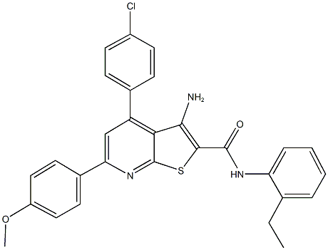 3-amino-4-(4-chlorophenyl)-N-(2-ethylphenyl)-6-(4-methoxyphenyl)thieno[2,3-b]pyridine-2-carboxamide 结构式
