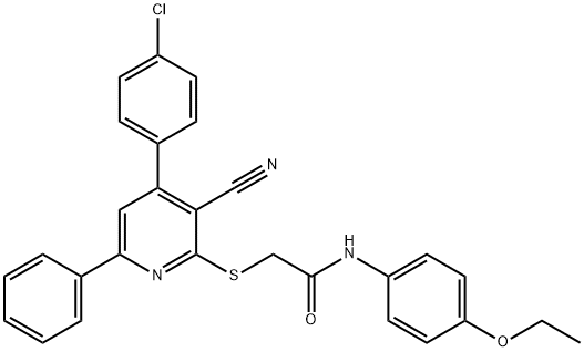 2-{[4-(4-chlorophenyl)-3-cyano-6-phenyl-2-pyridinyl]sulfanyl}-N-(4-ethoxyphenyl)acetamide Structure