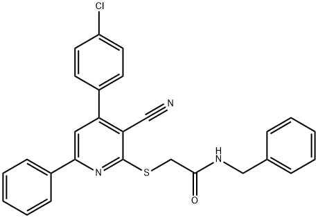 N-benzyl-2-{[4-(4-chlorophenyl)-3-cyano-6-phenyl-2-pyridinyl]sulfanyl}acetamide Struktur