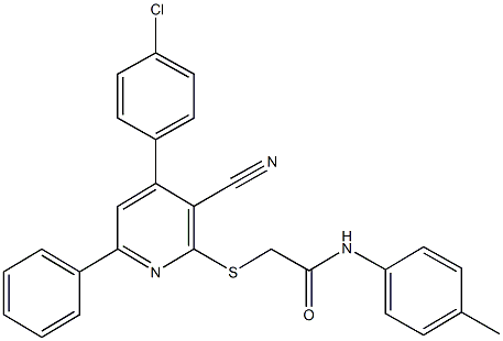 2-{[4-(4-chlorophenyl)-3-cyano-6-phenyl-2-pyridinyl]sulfanyl}-N-(4-methylphenyl)acetamide Struktur