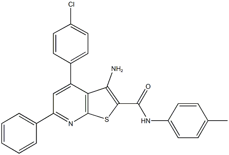 3-amino-4-(4-chlorophenyl)-N-(4-methylphenyl)-6-phenylthieno[2,3-b]pyridine-2-carboxamide 化学構造式