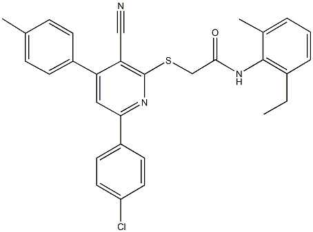 2-{[6-(4-chlorophenyl)-3-cyano-4-(4-methylphenyl)-2-pyridinyl]sulfanyl}-N-(2-ethyl-6-methylphenyl)acetamide Structure