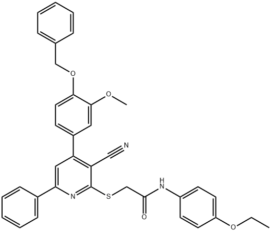 2-({4-[4-(benzyloxy)-3-methoxyphenyl]-3-cyano-6-phenyl-2-pyridinyl}sulfanyl)-N-(4-ethoxyphenyl)acetamide Structure