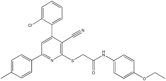 2-{[4-(2-chlorophenyl)-3-cyano-6-(4-methylphenyl)-2-pyridinyl]sulfanyl}-N-(4-ethoxyphenyl)acetamide 化学構造式