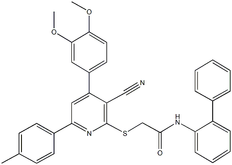 N-[1,1'-biphenyl]-2-yl-2-{[3-cyano-4-(3,4-dimethoxyphenyl)-6-(4-methylphenyl)-2-pyridinyl]sulfanyl}acetamide Structure