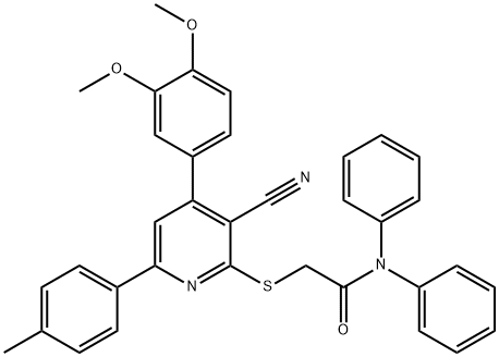 2-{[3-cyano-4-(3,4-dimethoxyphenyl)-6-(4-methylphenyl)-2-pyridinyl]sulfanyl}-N,N-diphenylacetamide,332388-32-6,结构式