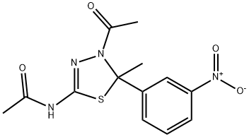 N-(4-acetyl-5-{3-nitrophenyl}-5-methyl-4,5-dihydro-1,3,4-thiadiazol-2-yl)acetamide 化学構造式