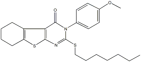 2-(heptylsulfanyl)-3-(4-methoxyphenyl)-5,6,7,8-tetrahydro[1]benzothieno[2,3-d]pyrimidin-4(3H)-one,332393-03-0,结构式