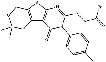 2-[(2-bromo-2-propenyl)sulfanyl]-6,6-dimethyl-3-(4-methylphenyl)-3,5,6,8-tetrahydro-4H-pyrano[4',3':4,5]thieno[2,3-d]pyrimidin-4-one,332393-10-9,结构式