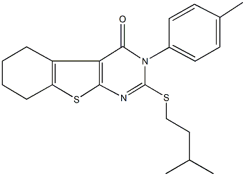 2-(isopentylsulfanyl)-3-(4-methylphenyl)-5,6,7,8-tetrahydro[1]benzothieno[2,3-d]pyrimidin-4(3H)-one 化学構造式