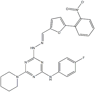 5-{2-nitrophenyl}-2-furaldehyde [4-(4-fluoroanilino)-6-piperidin-1-yl-1,3,5-triazin-2-yl]hydrazone Structure